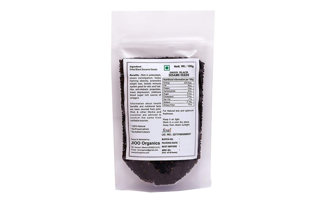 Jioo Organics Dried Black Sesame Seeds (Kale Til)   Pack  100 grams
